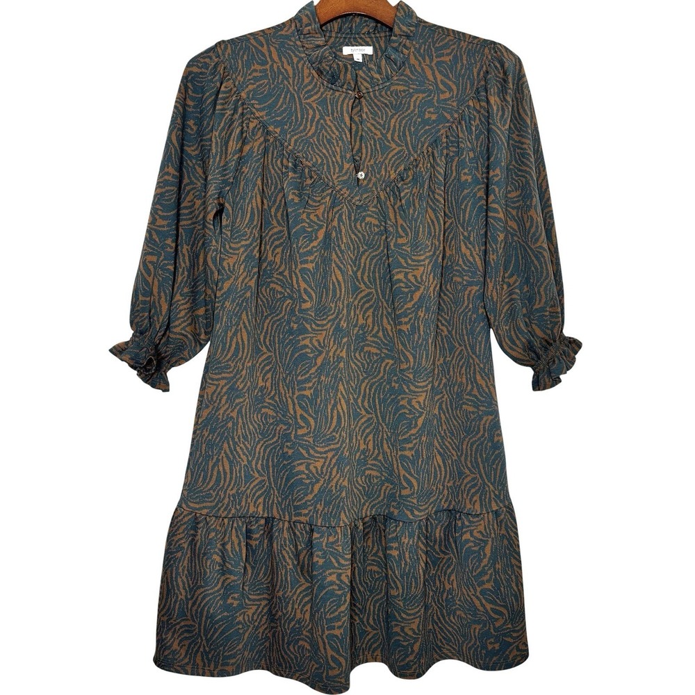 Tyler Boe Ruffle Neck Animal‎ Print Mini Dress Size Medium Puff Sleeve Tiered